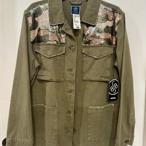 BoomBoom Jeans Olive Green Sequin Camo Jacket